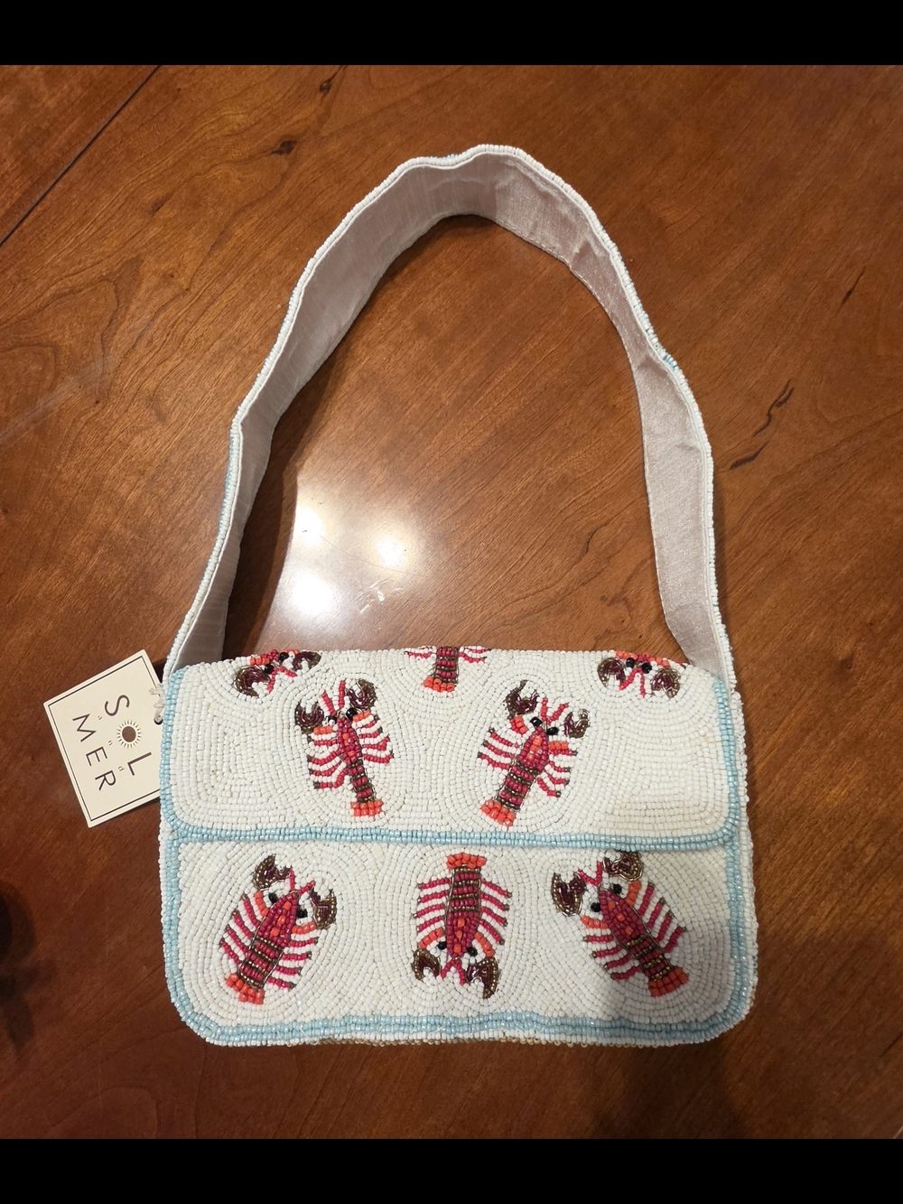 NWT Sol and Mer Viral Beaded Lobster Shoulder Bag White Multi